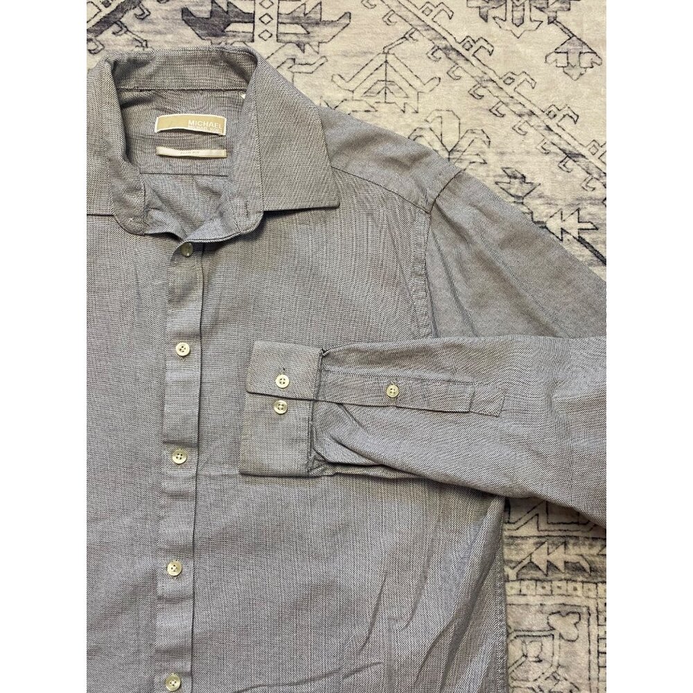 Michael Kors Mens Slim Fit Blue Button-Up Shirt Large 100% Cotton Long‎ Sleeves